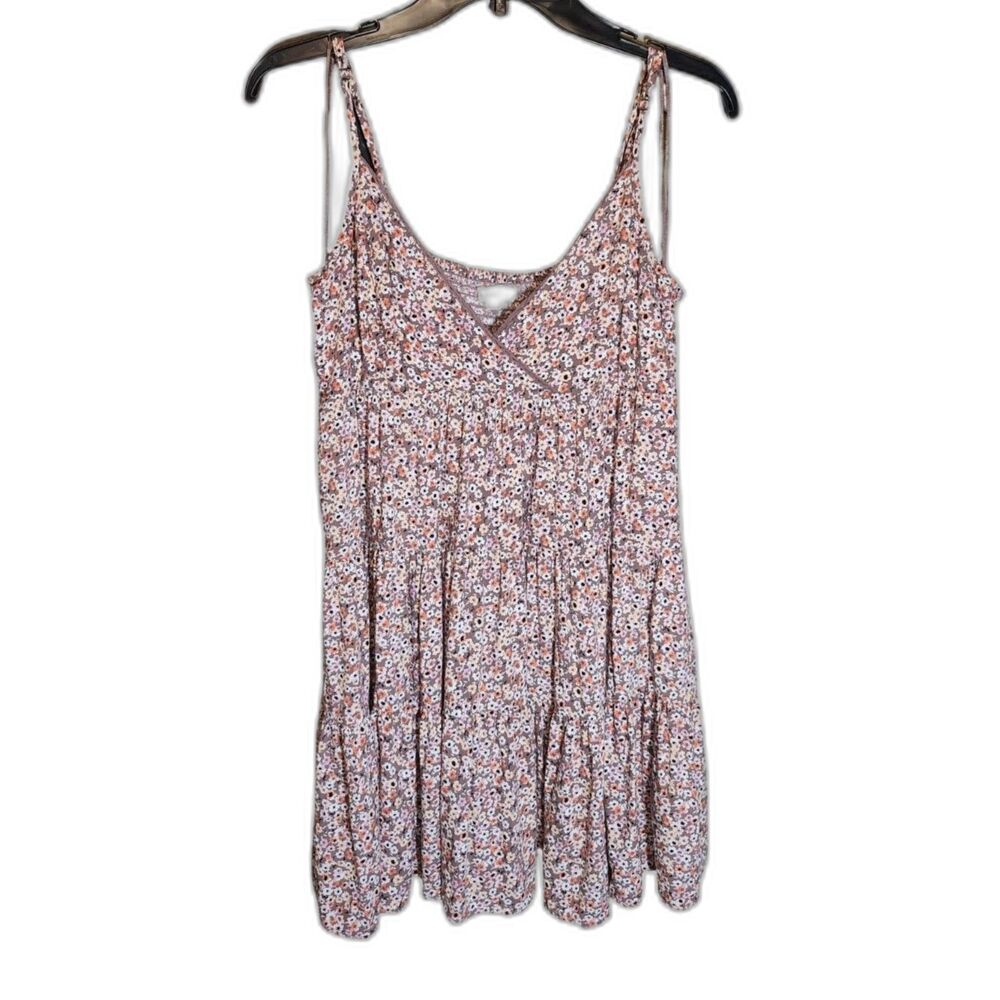 Aeropostale Floral V-Neck Crossover Babydoll Dress Tiered Mini Summer Sundress